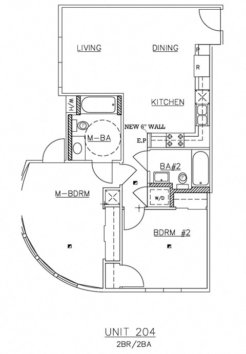 Floor plan for 2 beds, 2 baths, 955 sqft